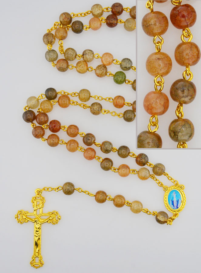 Rosario de cuentas de vidrio marrón – Medalla Milagrosa (pic 1)