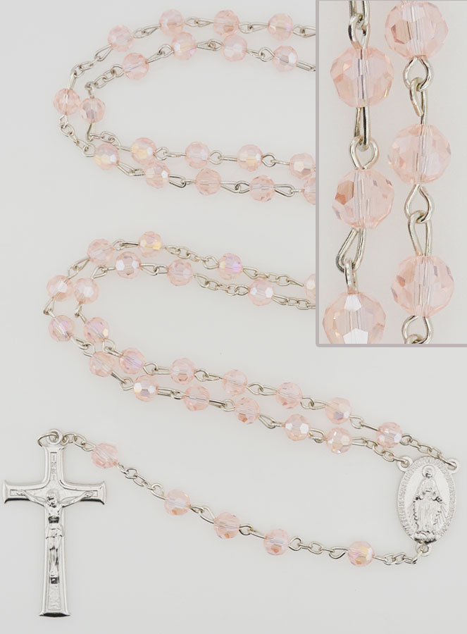 Rosario de Perlas Facetadas Rosas - Medalla Milagrosa (pic 1)