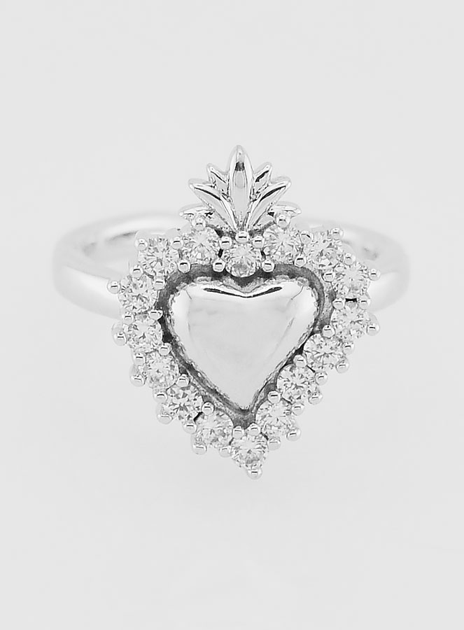 Anillo Ex Voto Ajustable, Latón Plateado y Pedrería (pic 1)