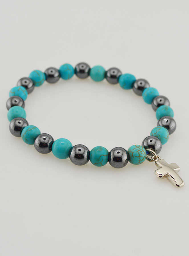 Pulsera religiosa con cruz - Hematita y Turquesa (pic 4)