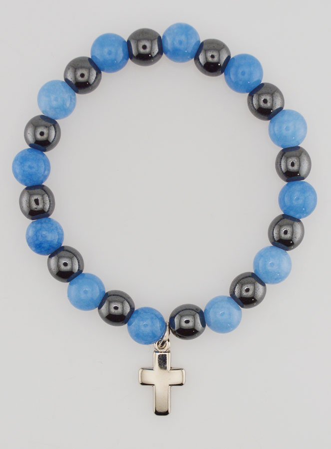 Pulseira Religiosa com Cruz - Hematite & Angelite (pic 1)
