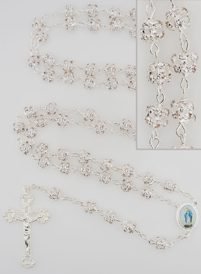 Rosario de la Virgen Milagrosa con Cuentas de Diamantes de Imitación (pic 1)