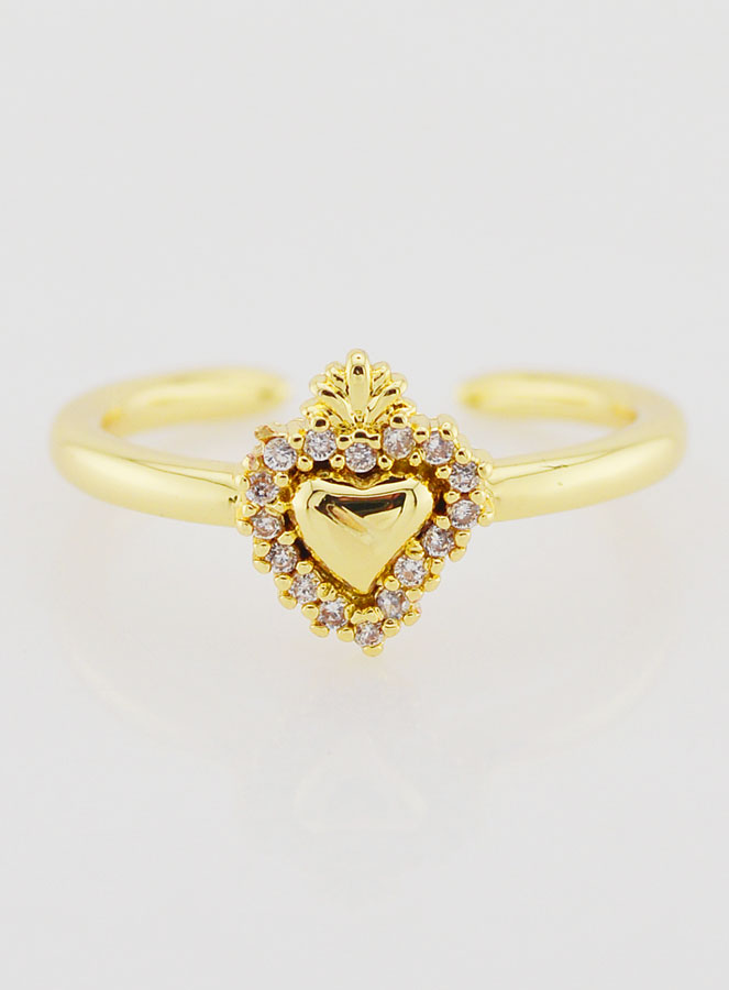 Anillo Ex Voto Ajustable en Latón Dorado y Piedras (pic 1)