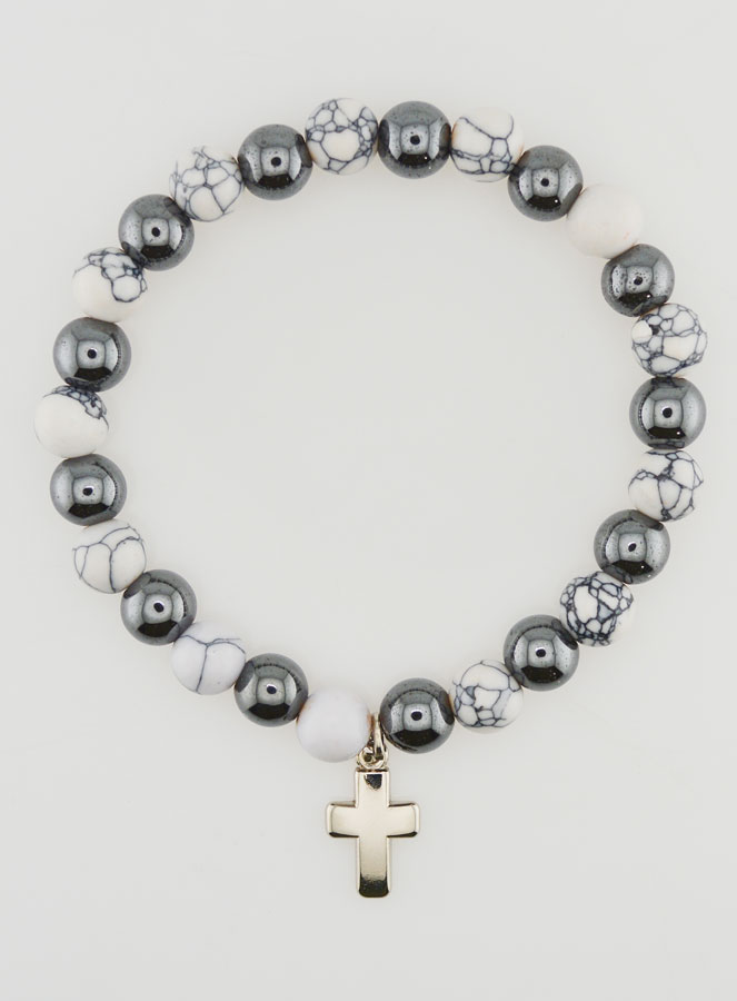 Pulsera religiosa de piedras naturales - Hematita y Howlita (pic 1)