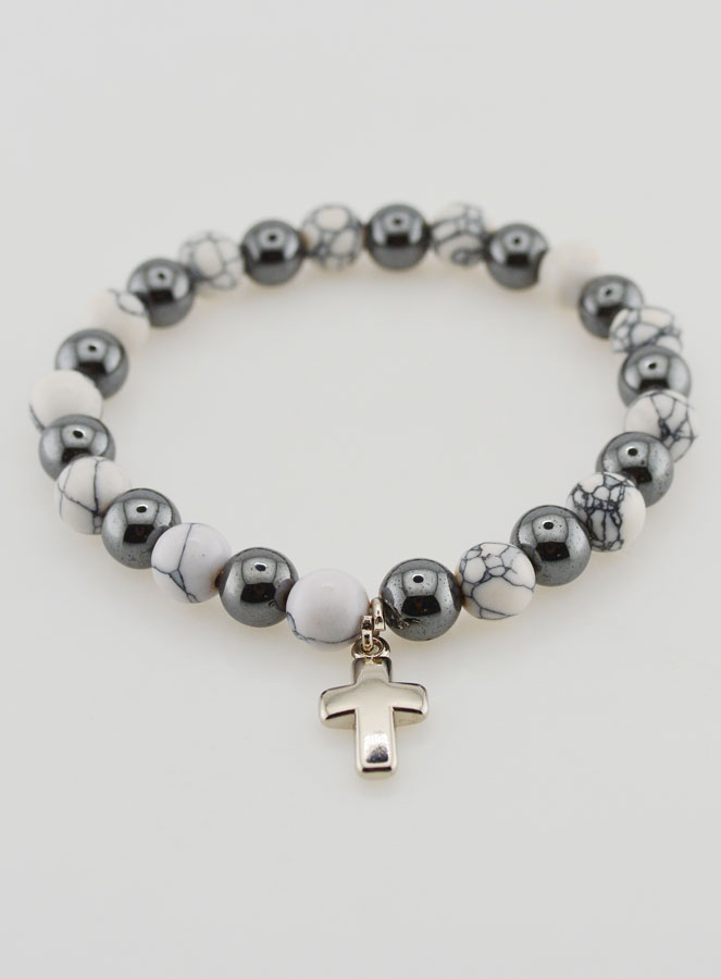 Pulsera religiosa de piedras naturales - Hematita y Howlita (pic 2)