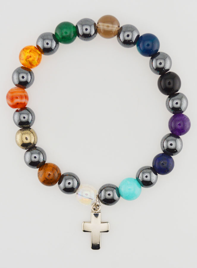 Pulsera religiosa con cruz - Hematita y Piedras (pic 1)