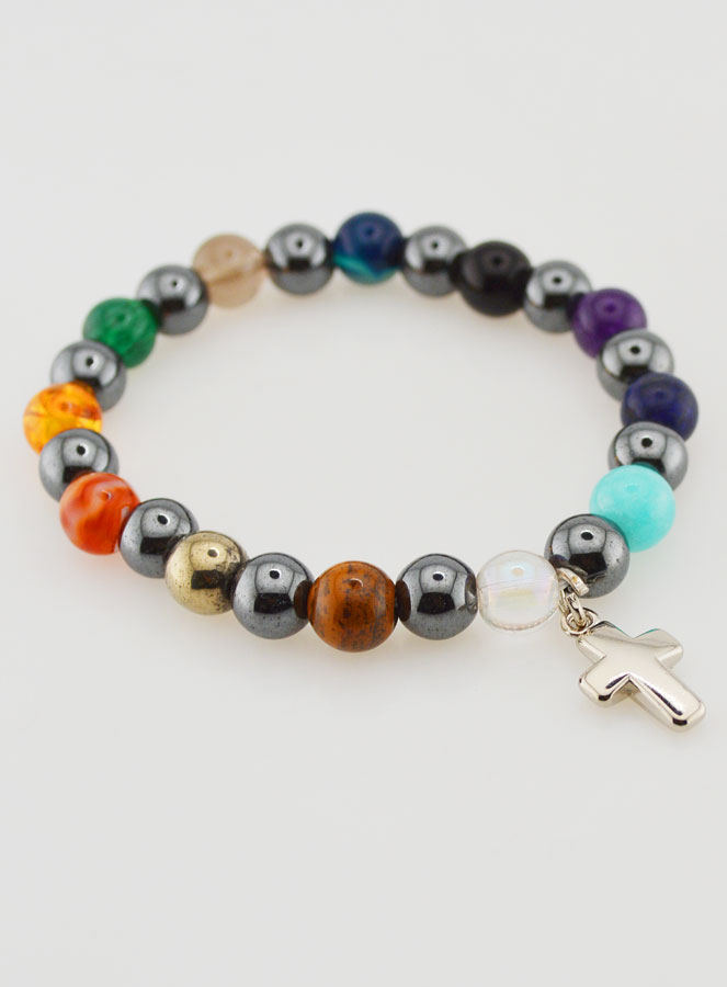 Pulsera religiosa con cruz - Hematita y Piedras (pic 3)