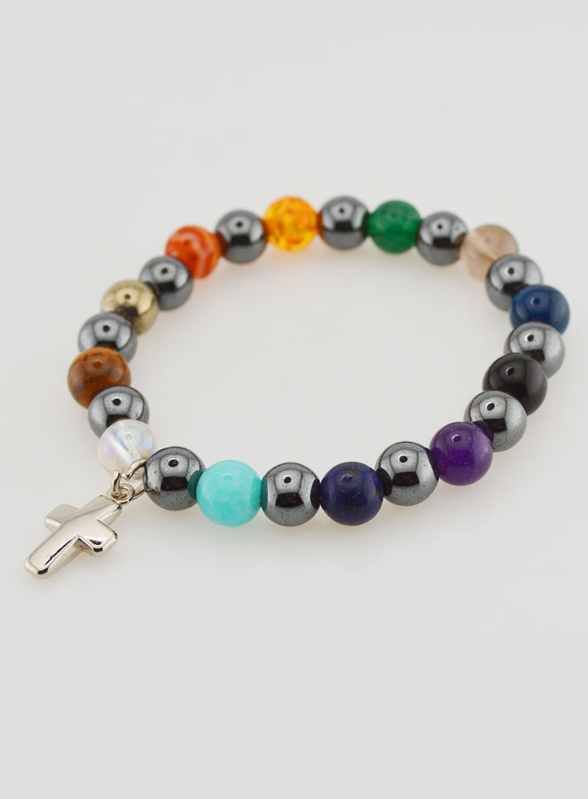 Pulsera religiosa con cruz - Hematita y Piedras (pic 4)