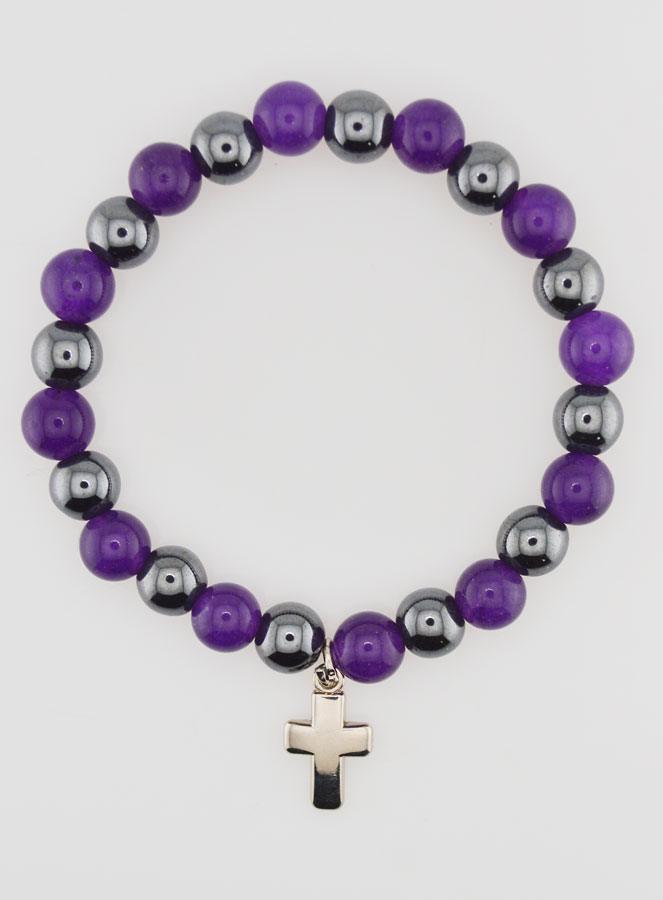 Pulsera religiosa con cruz - Hematita y amatista (pic 1)