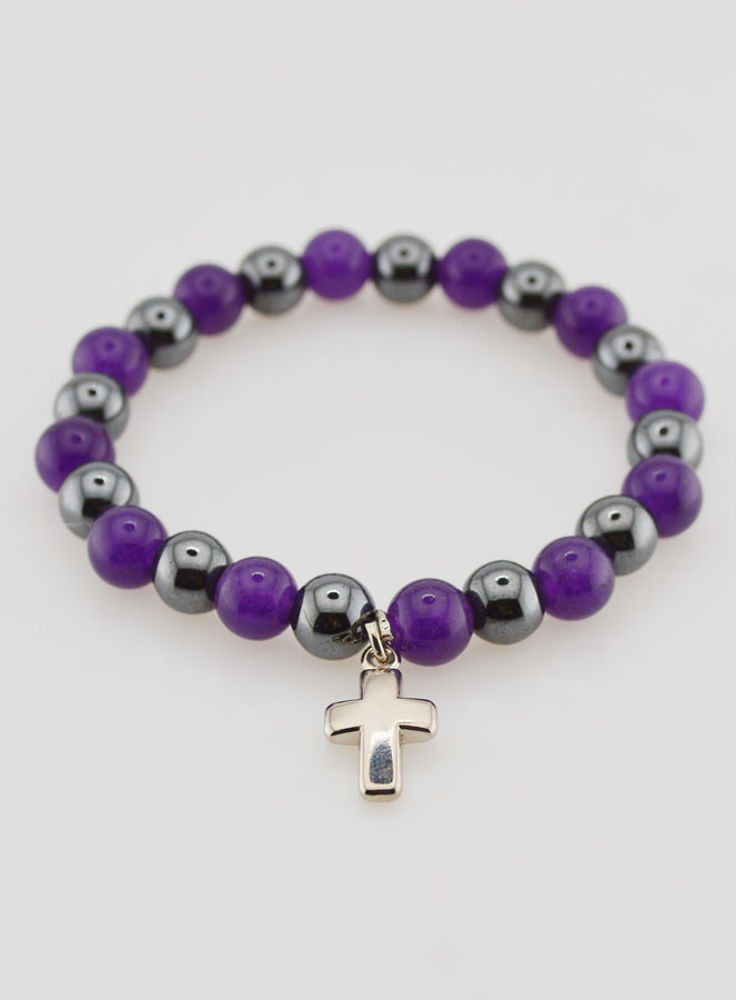 Pulsera religiosa con cruz - Hematita y amatista (pic 2)
