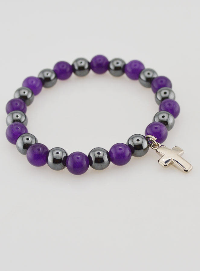 Pulsera religiosa con cruz - Hematita y amatista (pic 4)