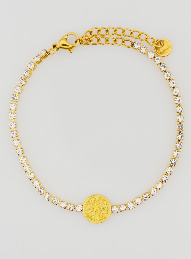 Pulsera de San Benito de acero inoxidable dorada (pic 1)