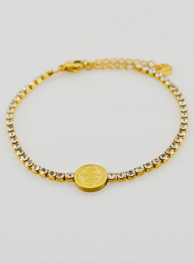 Pulsera de San Benito de acero inoxidable dorada (pic 2)