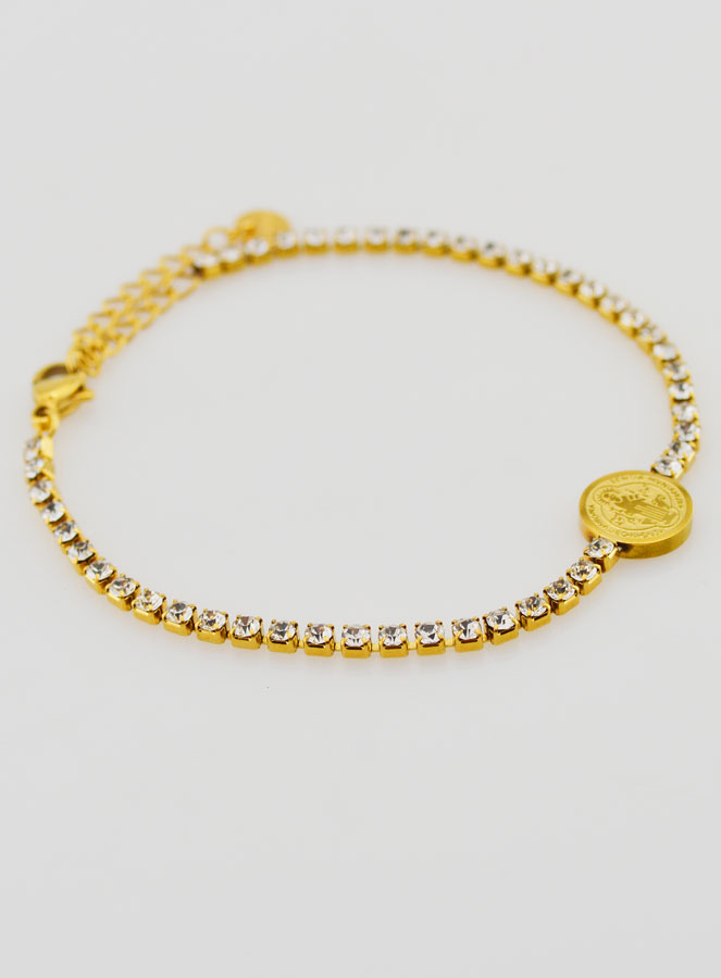 Pulsera de San Benito de acero inoxidable dorada (pic 3)