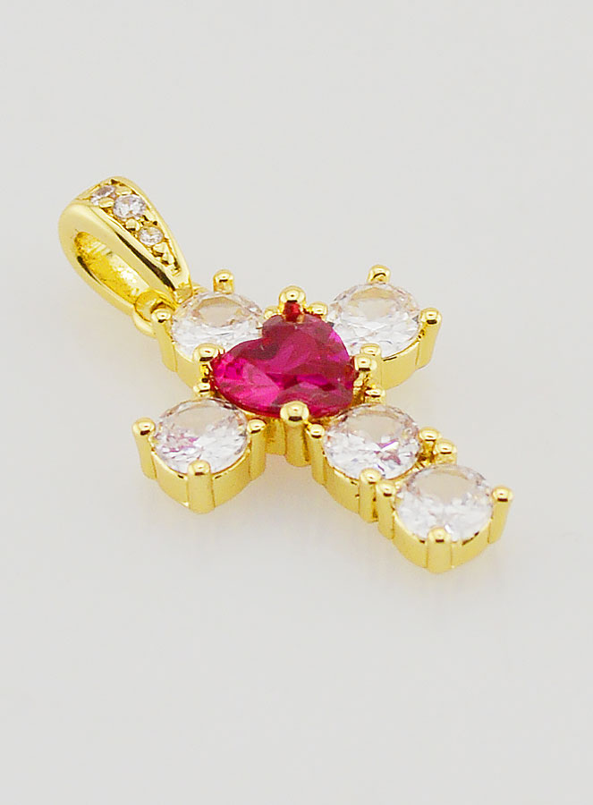 Colgante de Cruz de Corazón Rojo - 15 mm (pic 3)