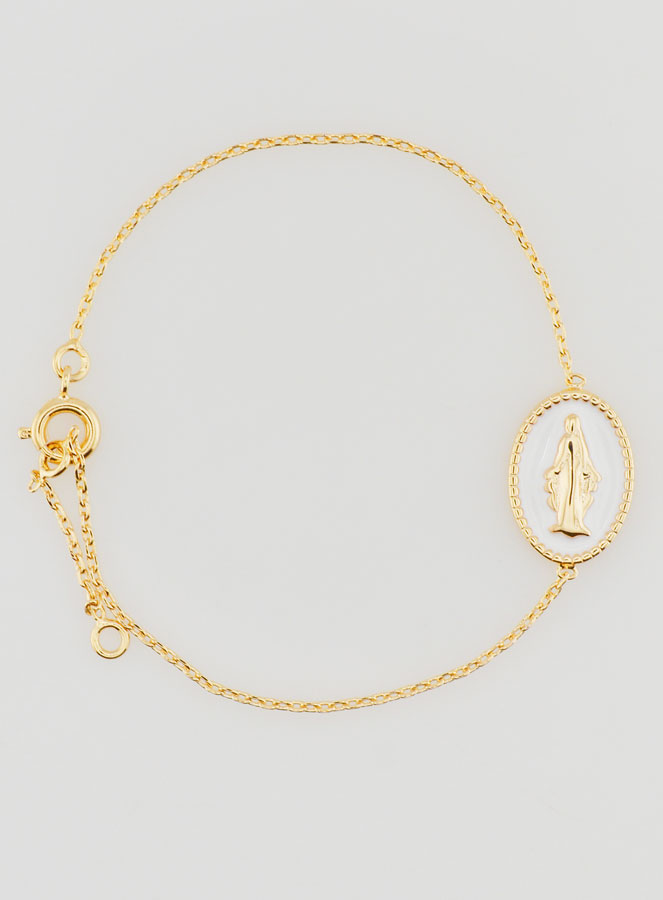 Pulsera de la Medalla Milagrosa - Bañada en Oro y Esmalte Blanco (pic 1)