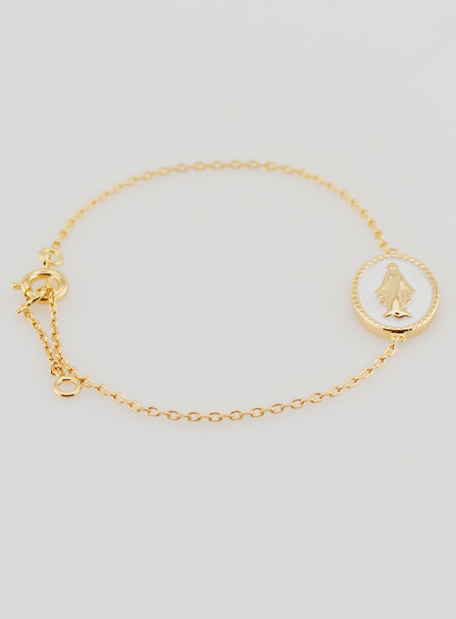 Pulsera de la Medalla Milagrosa - Bañada en Oro y Esmalte Blanco (pic 2)