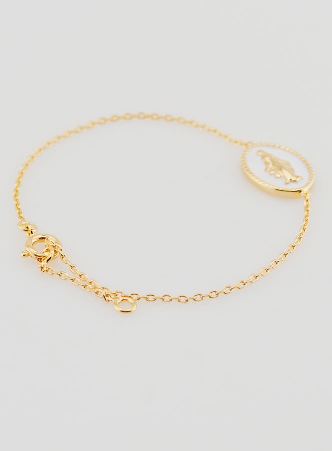 Pulsera de la Medalla Milagrosa - Bañada en Oro y Esmalte Blanco (pic 3)