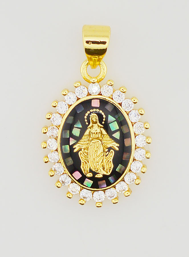 Medalla Virgen Milagrosa - Negro Irisado - 17 mm (pic 1)