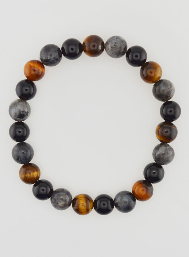 Pulsera de Ojo de Tigre, Ónix y Larvikita - 8 mm (pic 1)
