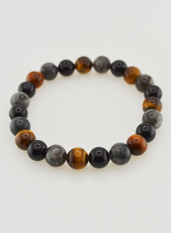 Pulsera de Ojo de Tigre, Ónix y Larvikita - 8 mm (pic 2)