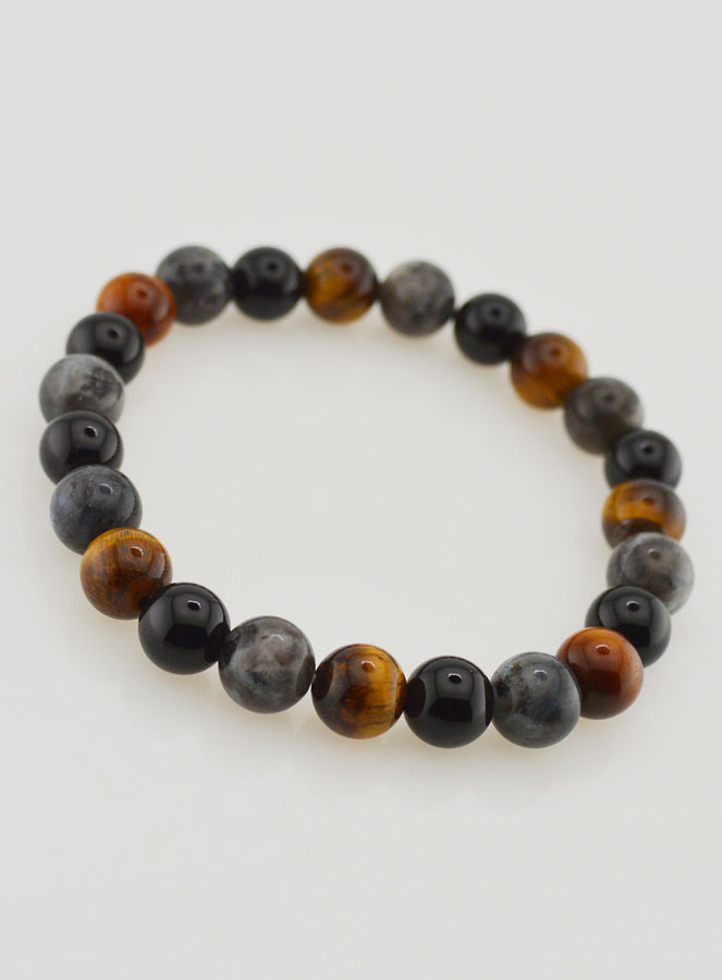 Pulsera de Ojo de Tigre, Ónix y Larvikita - 8 mm (pic 3)