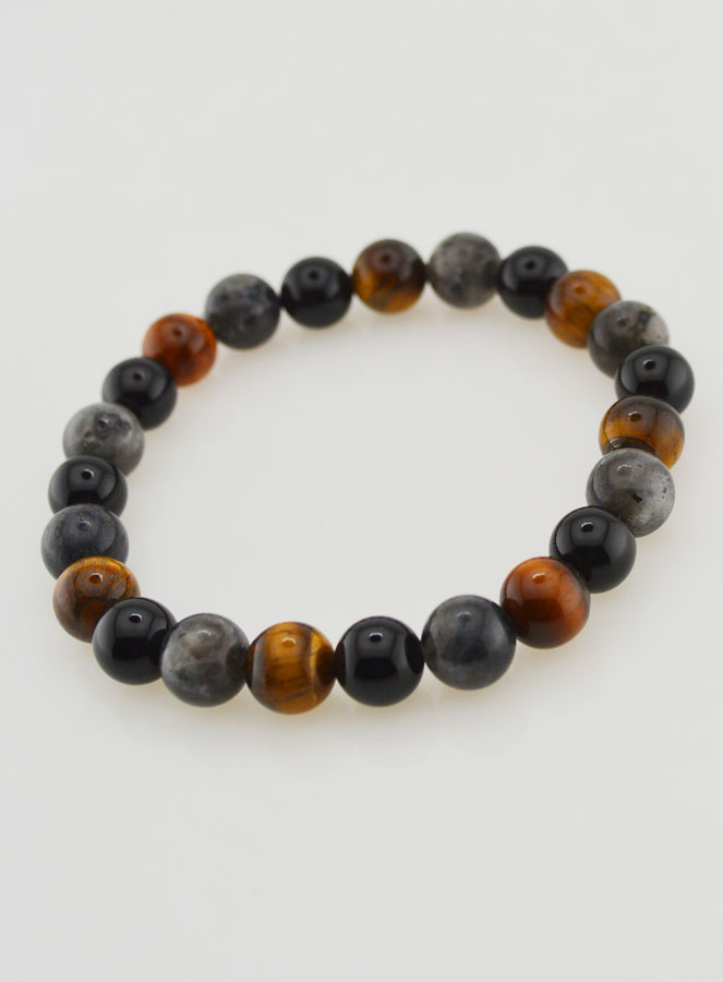 Pulsera de Ojo de Tigre, Ónix y Larvikita - 8 mm (pic 4)