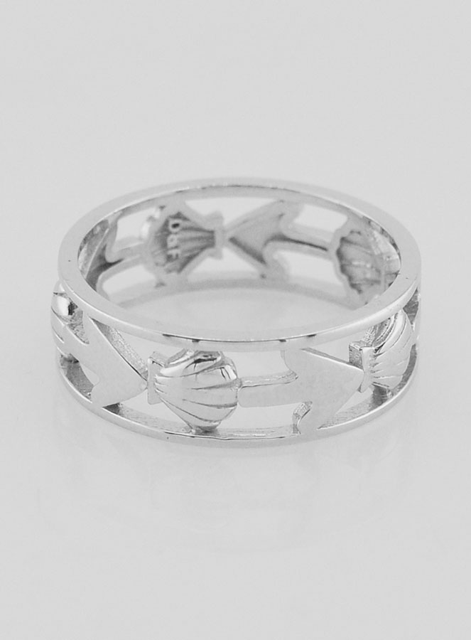 Anillo de plata calado con concha y ancla - Talla 58 (pic 1)