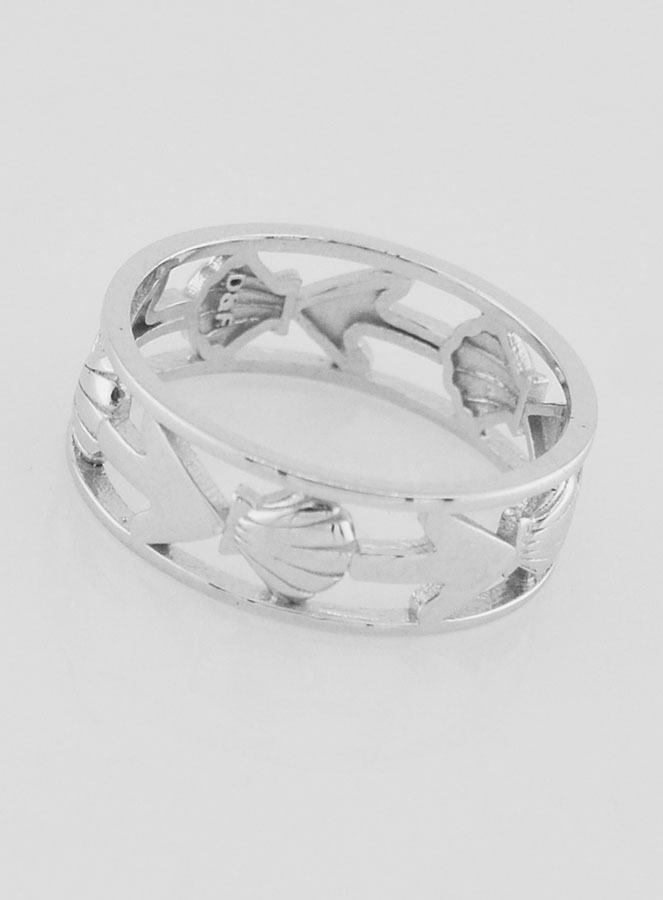 Anillo de plata calado con concha y ancla - Talla 58 (pic 2)