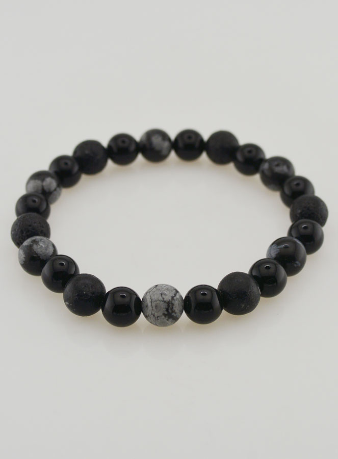 Pulsera de obsidiana, ónix negro y piedra de lava (pic 2)