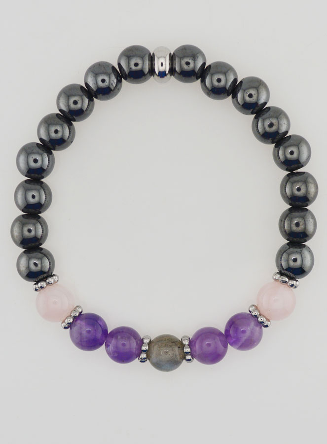 Pulsera de hematita, amatista, labradorita, cuarzo - 8 mm (pic 1)
