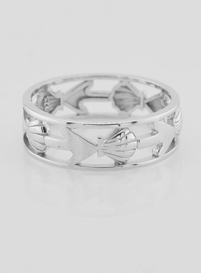 Anillo calado con concha de Santiago y ancla - Talla 62 (pic 1)