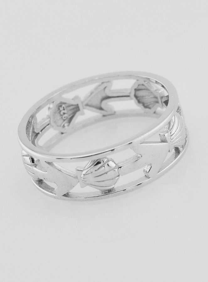 Anillo calado con concha de Santiago y ancla - Talla 62 (pic 3)