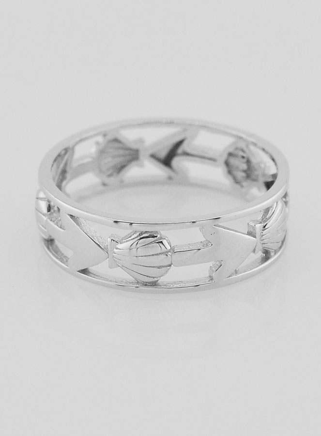 Anillo de plata calado con concha y ancla - Talla 64 (pic 1)