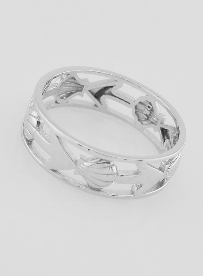 Anillo de plata calado con concha y ancla - Talla 64 (pic 2)