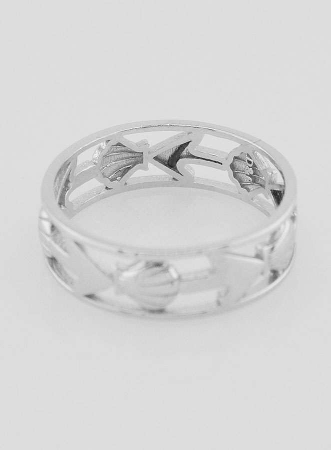 Anillo de plata calado con concha y ancla - Talla 64 (pic 4)