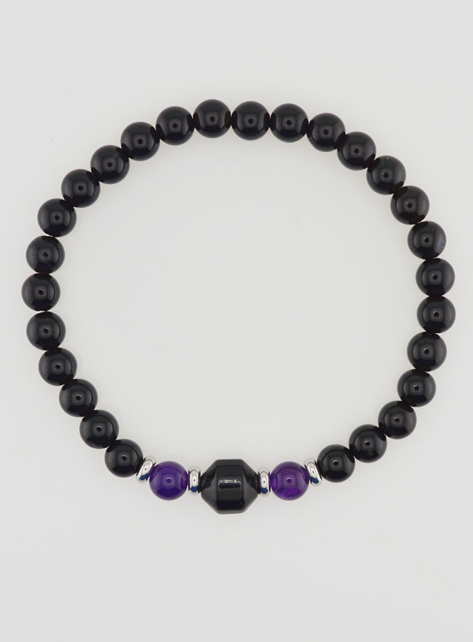 Pulsera de amatista y ónix negro - 6 mm (pic 1)