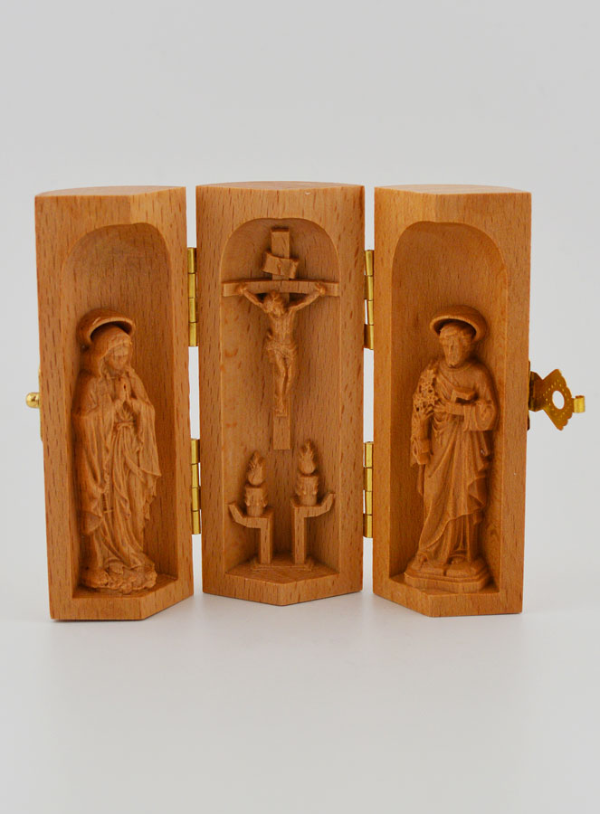 Tríptico de madera maciza - Nuestra Señora de Lourdes y San José (pic 1)