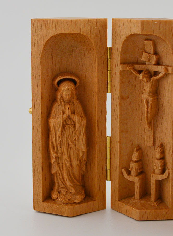 Tríptico de madera maciza - Nuestra Señora de Lourdes y San José (pic 2)