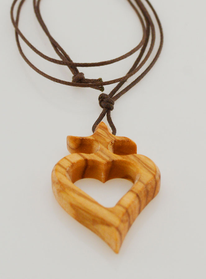 Colgante en forma de cruz Ex-Voto en madera de olivo y cordón (pic 2)