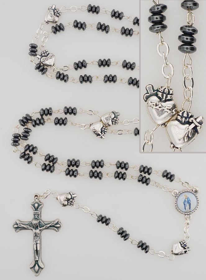 Rosario de la Medalla Milagrosa y Ex voto - Hematita (pic 1)
