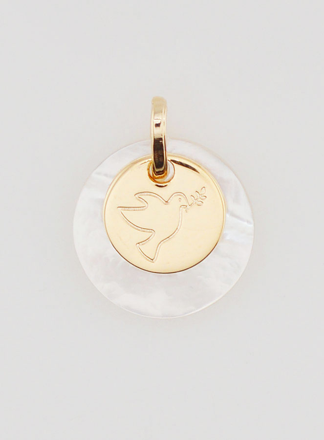 Medalla con ficha chapada en oro y nácar - Espíritu Santo (pic 1)