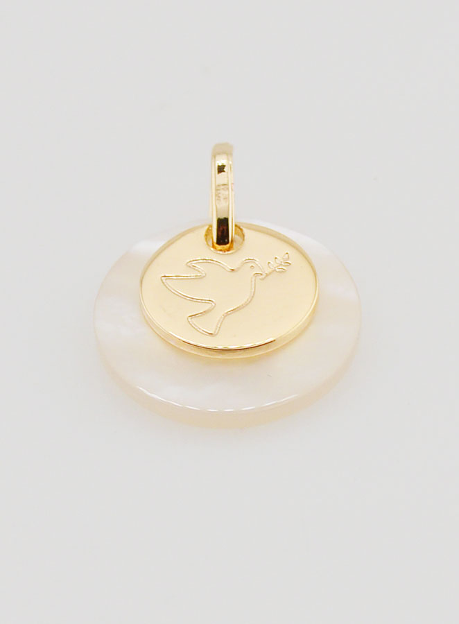 Medalla con ficha chapada en oro y nácar - Espíritu Santo (pic 2)