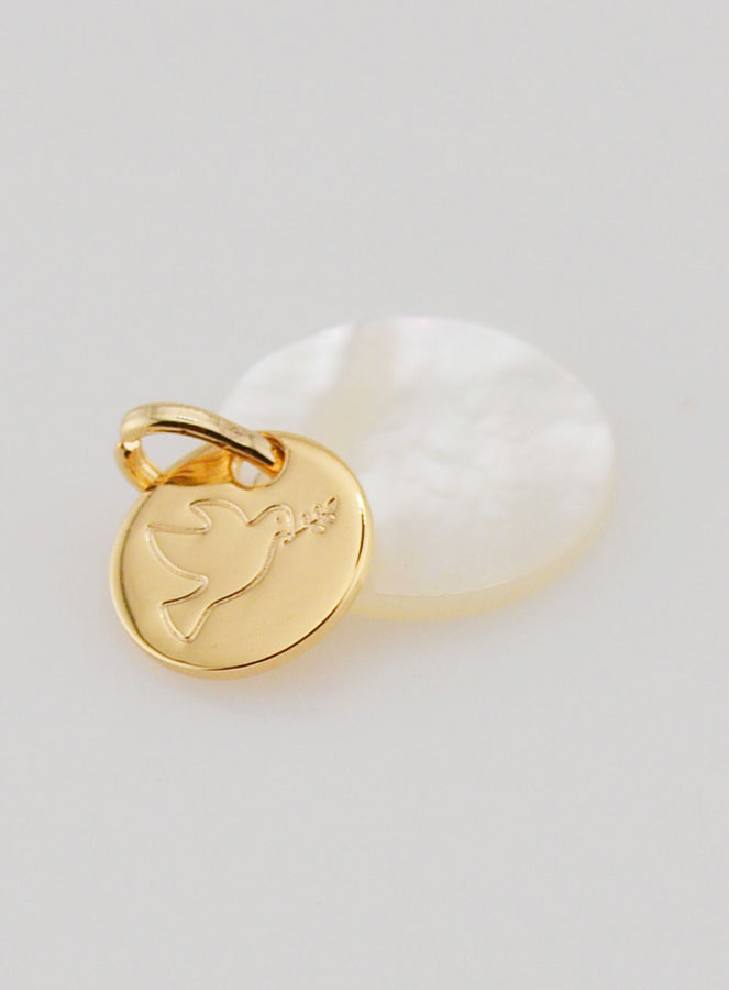 Medalla con ficha chapada en oro y nácar - Espíritu Santo (pic 4)