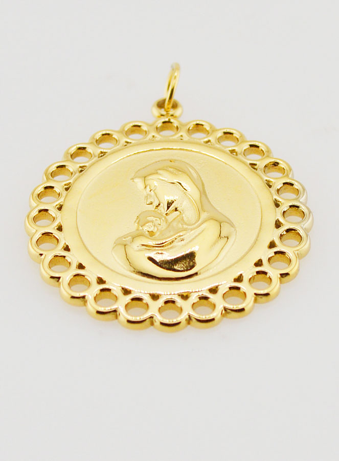 Medalla de la Virgen con el Niño de Acero Inoxidable Dorado - 25 mm (pic 2)