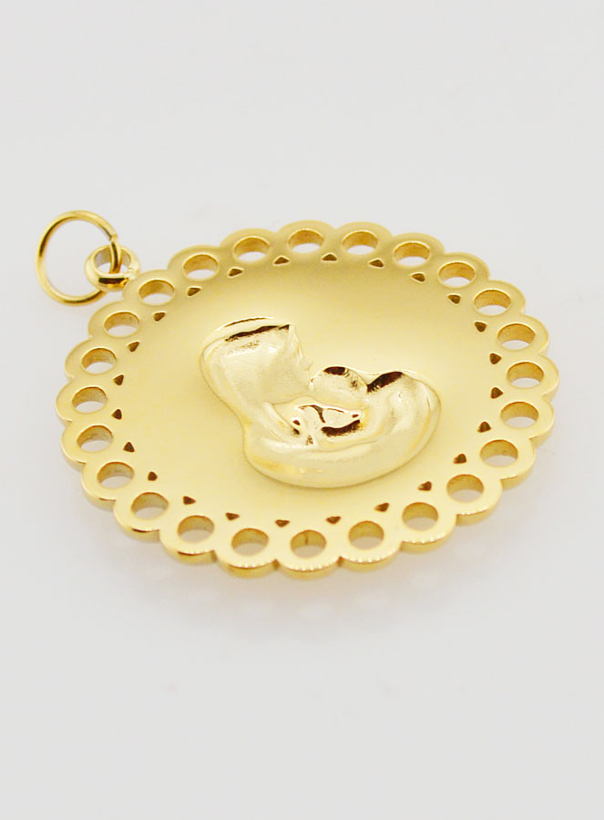 Medalla de la Virgen con el Niño de Acero Inoxidable Dorado - 25 mm (pic 4)