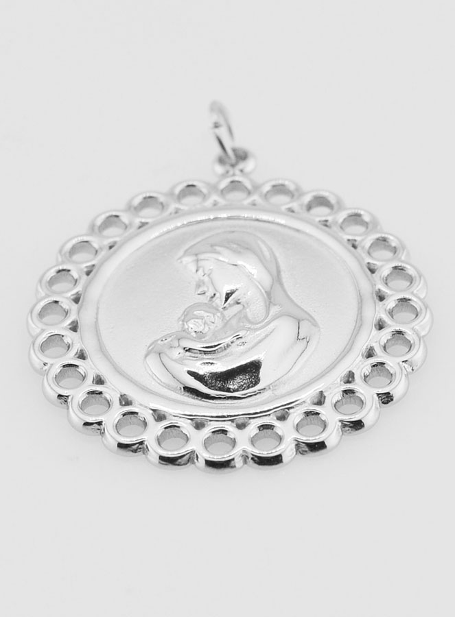 Medalla de la Virgen y el Niño en acero inoxidable - 25 mm (pic 2)