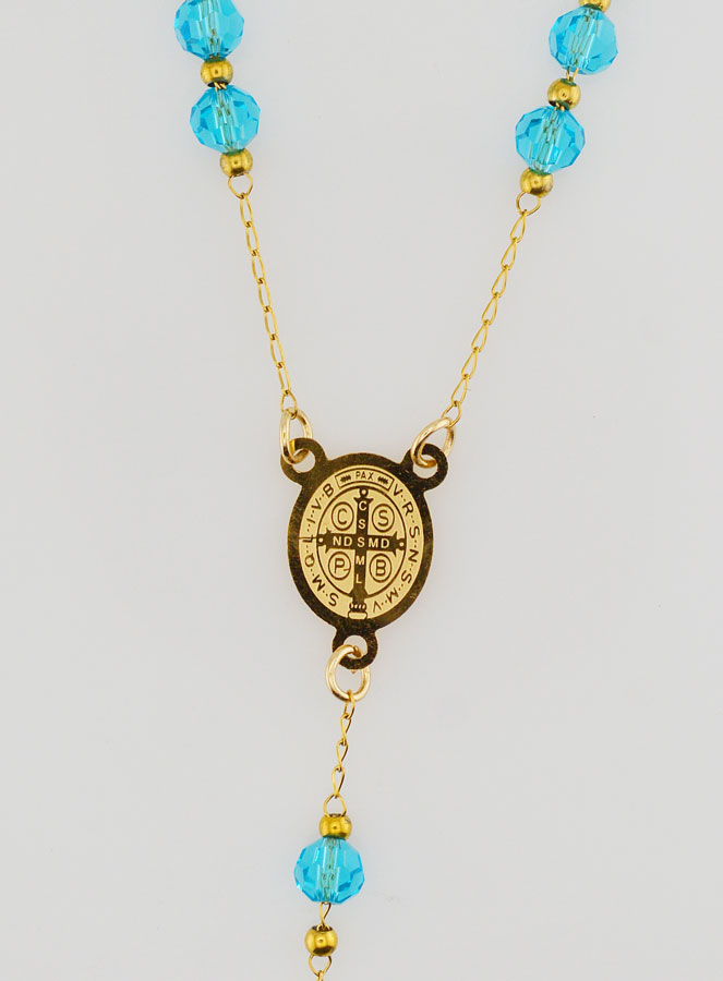 Rosario Medalla de San Benito en acero inoxidable - Turquesa (pic 4)