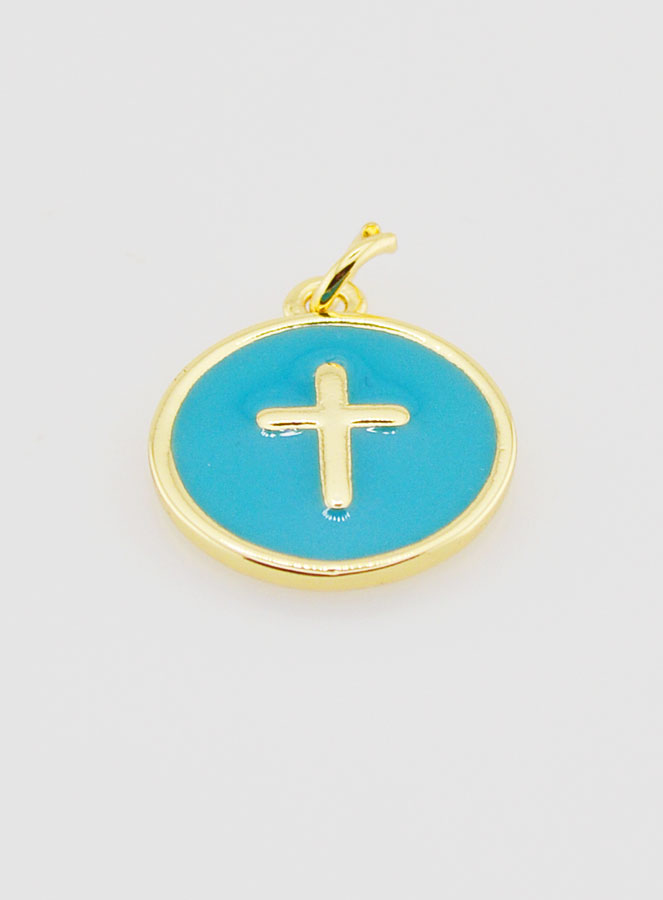 Medalla de cruz esmaltada - Turquesa (pic 2)