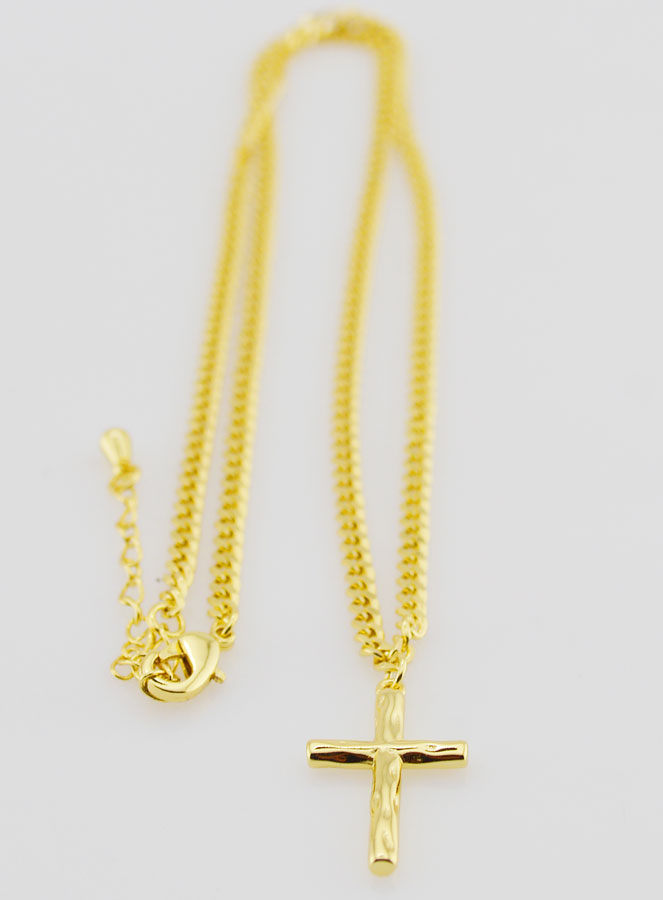 Collar religioso con cruz martillada - Dorado (pic 3)